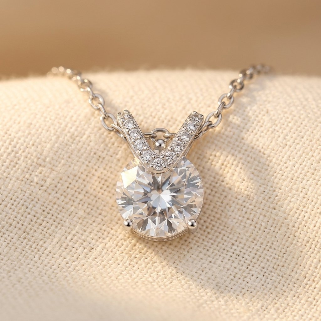 925 Sterling Silver Elegant Solitaire Moissanite Necklace With Silver Necklace