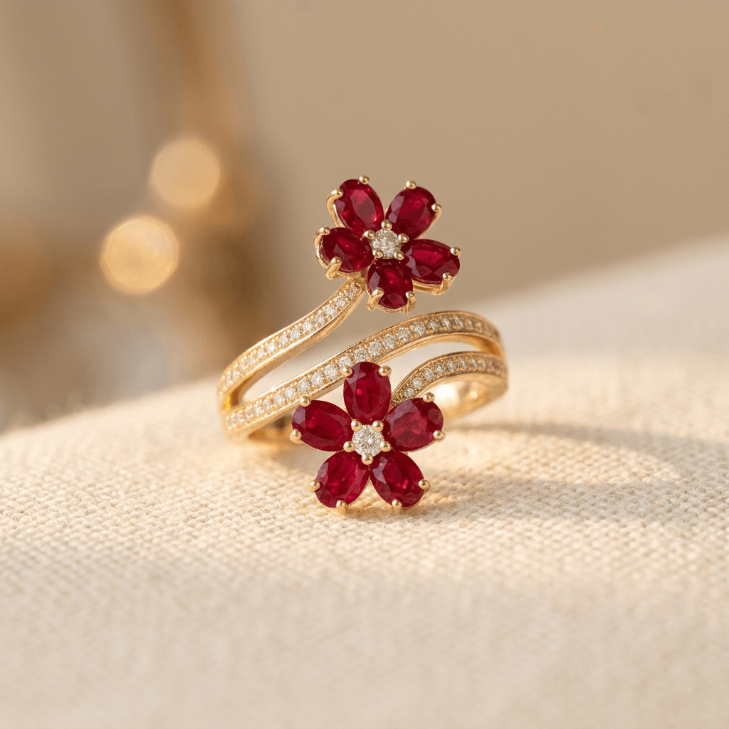 Red Zirconia Flower Ring