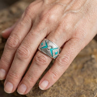 Wide Bohemian Turquoise Blue Porcelain Statement Ring Vintage Ring