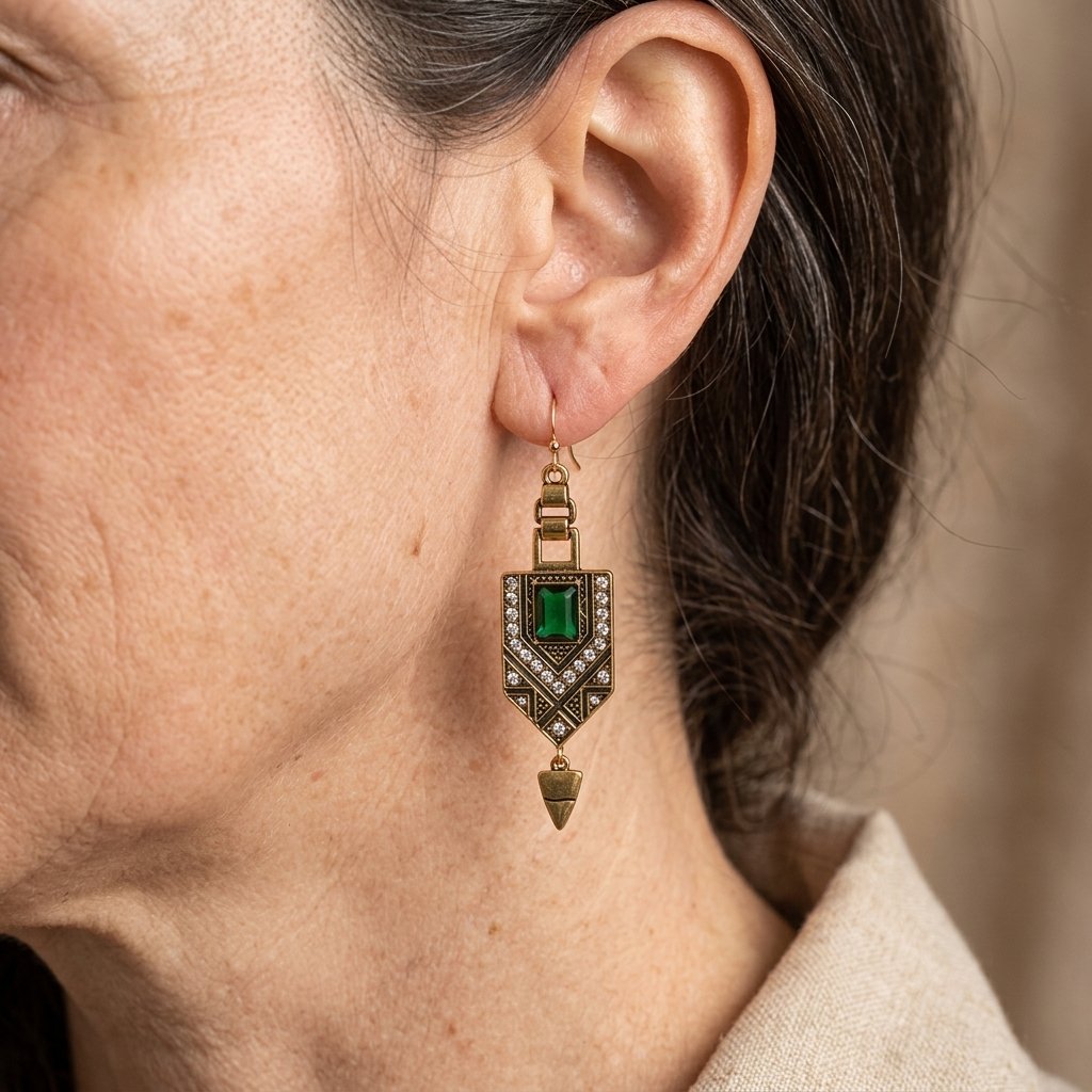 Green Zirconia Carved Earrings