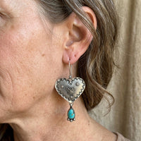 Artisan Handmade Turquoise Silvery Heart Dangle Handmade Earrings