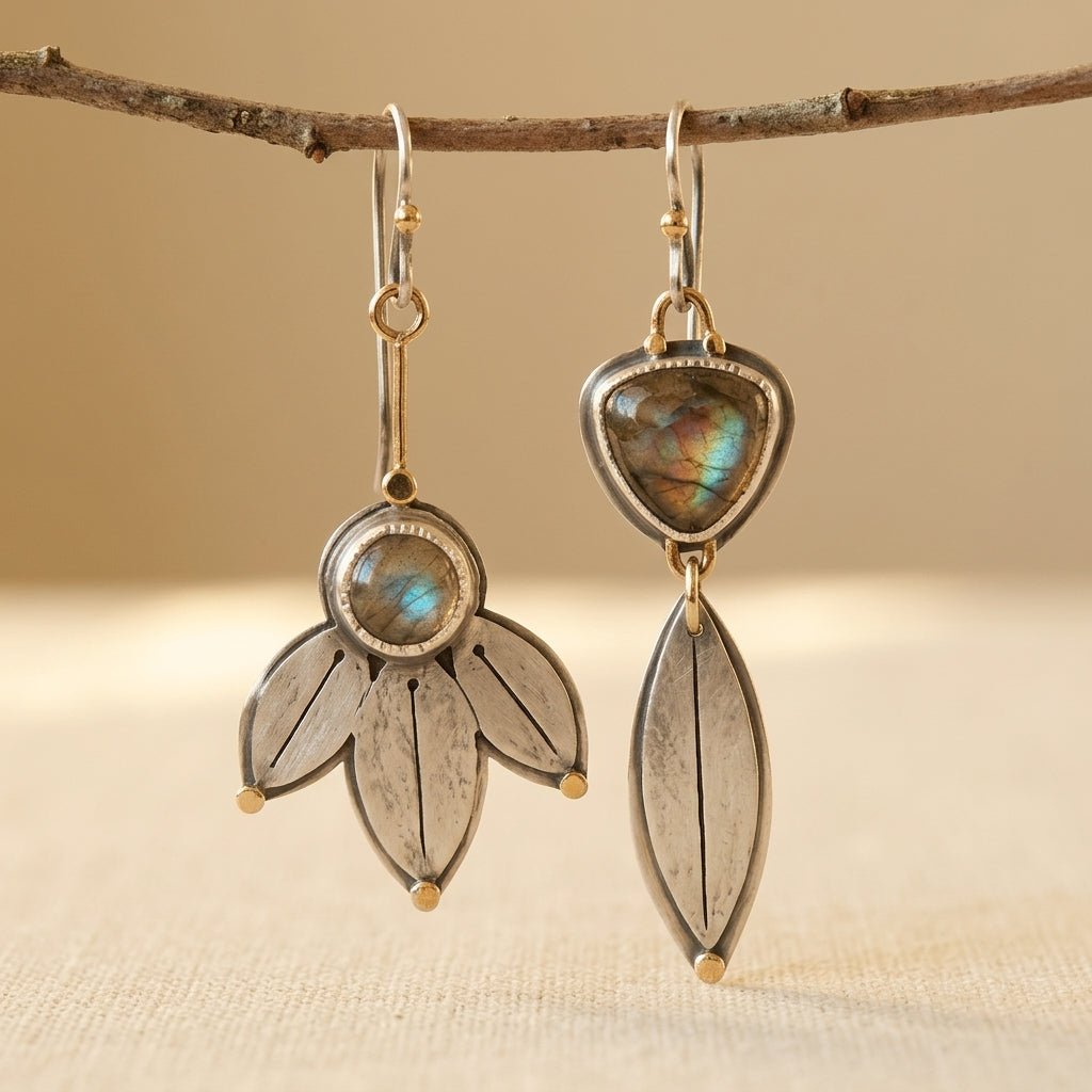 Retro Bohemian Leaf Zirconia Earrings