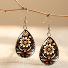 Floral Wood Dangle Teardrop Earrings