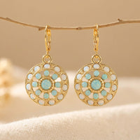 Vintage Turquoise Gold Mandala Geometric Earrings