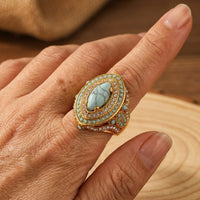 Bohemian Vintage With Synthetic Gems Turquoise Luxury Ring
