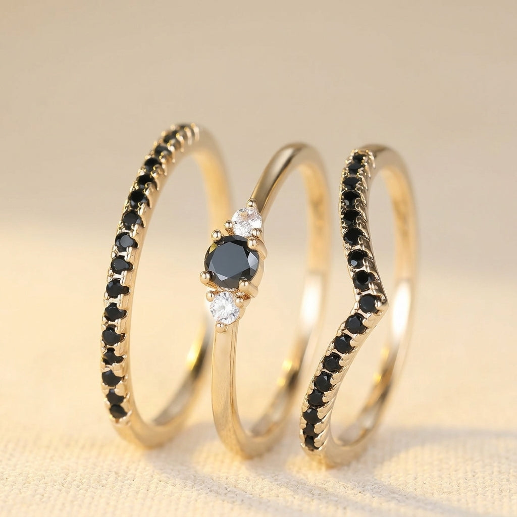 Black V Shaped Cubic Zirconia Ring