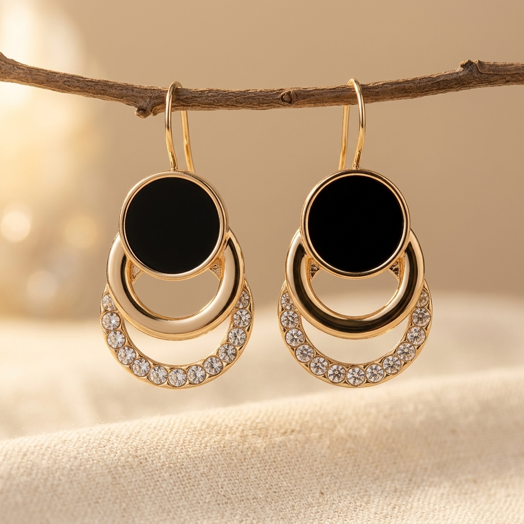 Black Geometric Stud Earrings