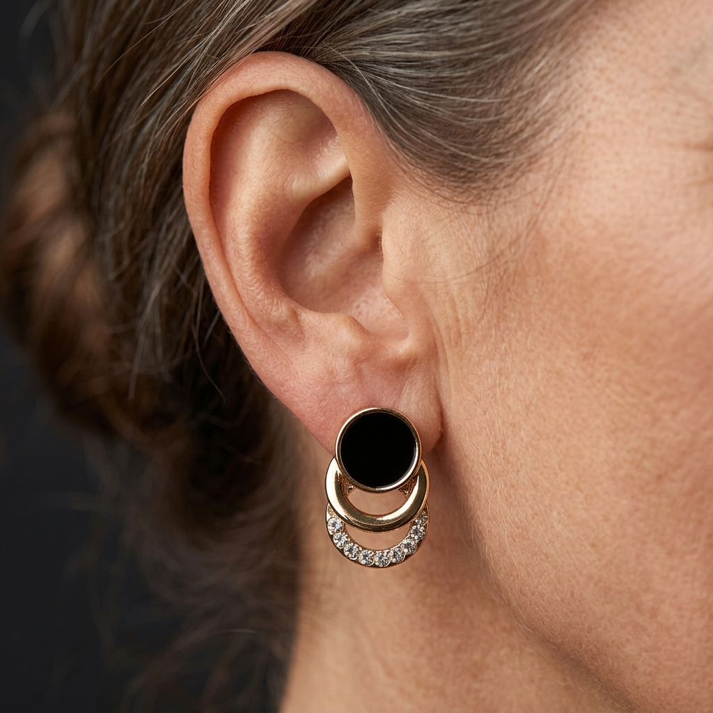 Black Geometric Stud Earrings