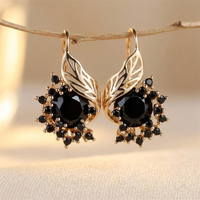 Black Cubic Zirconia Floral Drop Earrings
