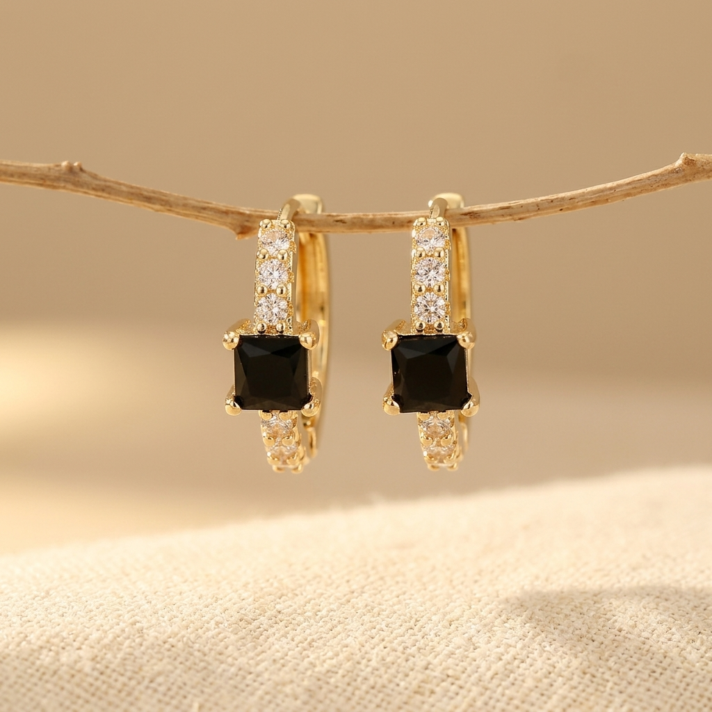 Geometric Square Stud Copper Hoop Earrings