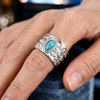 Bohemian Turquoise Wide Copper with Teardrop Cubic Zirconia Ring