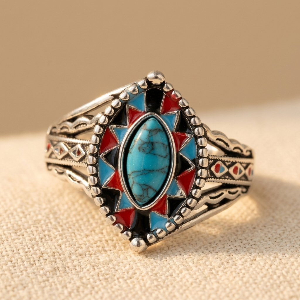 Bohemian Turquoise Horse Eye Ring European American Style Ring
