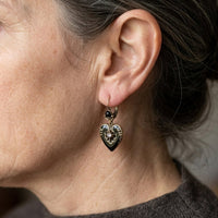 Gothic Black Enamel Heart Synthetic Zirconia Earrings