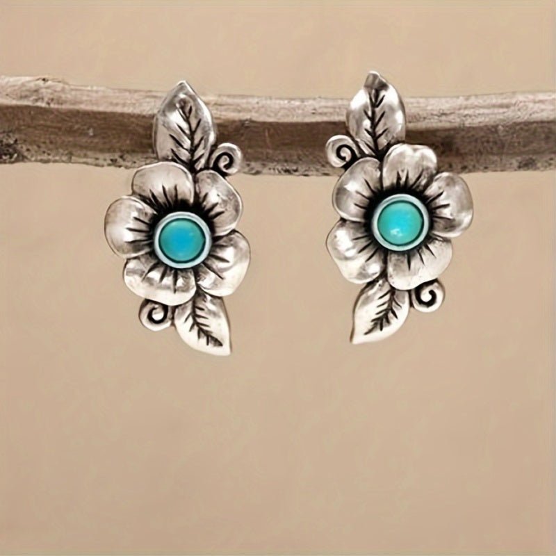 Turquoise Flower Leaf Vintage Style Earrings