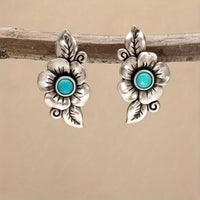 Turquoise Flower Leaf Vintage Style Earrings