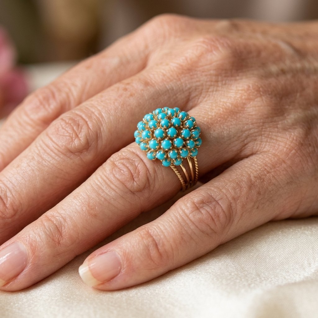 Vintage Turquoise Cluster Cocktail Ring