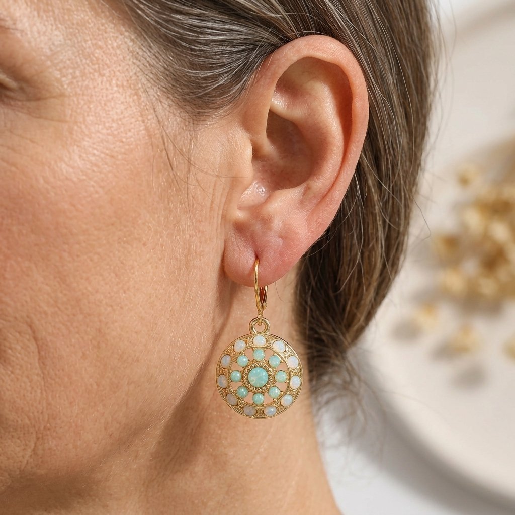 Vintage Turquoise Gold Mandala Geometric Earrings