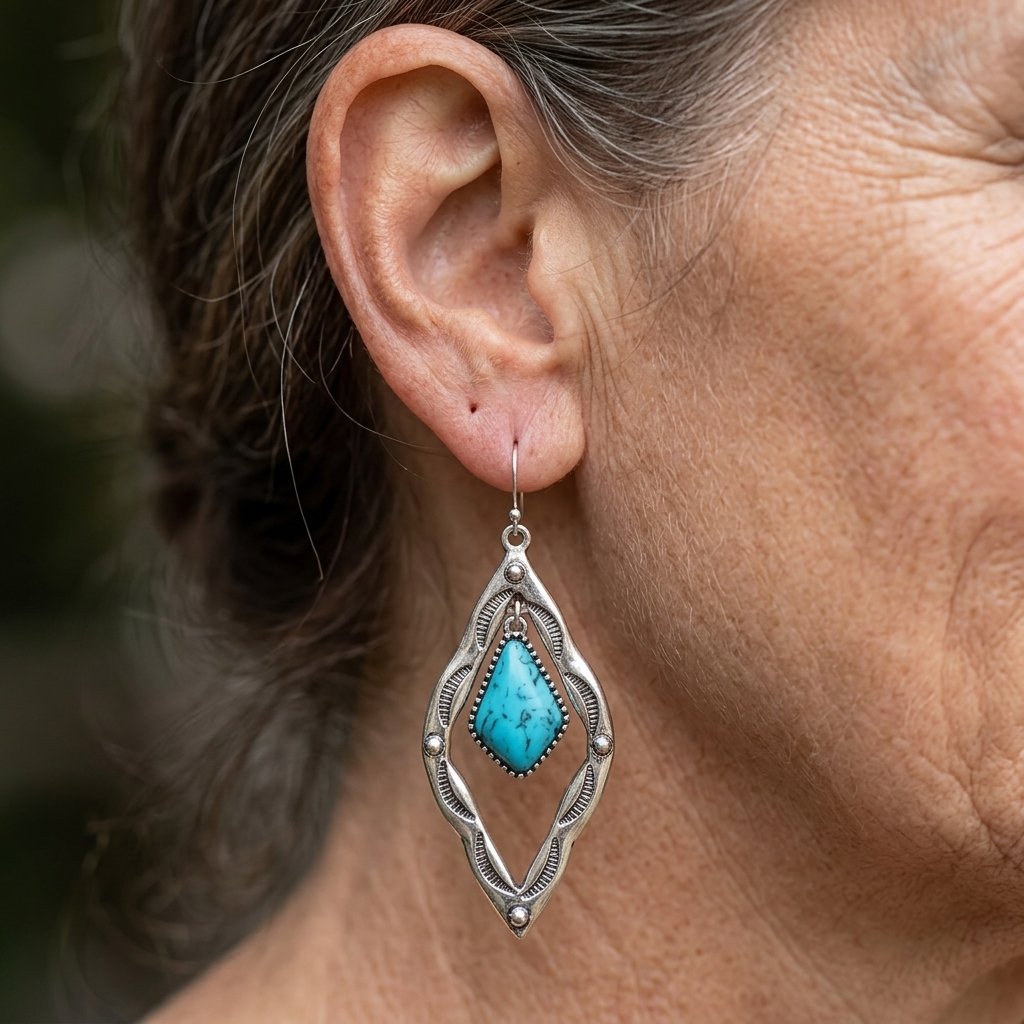 Turquoise Retro Ethnic Out Earrings