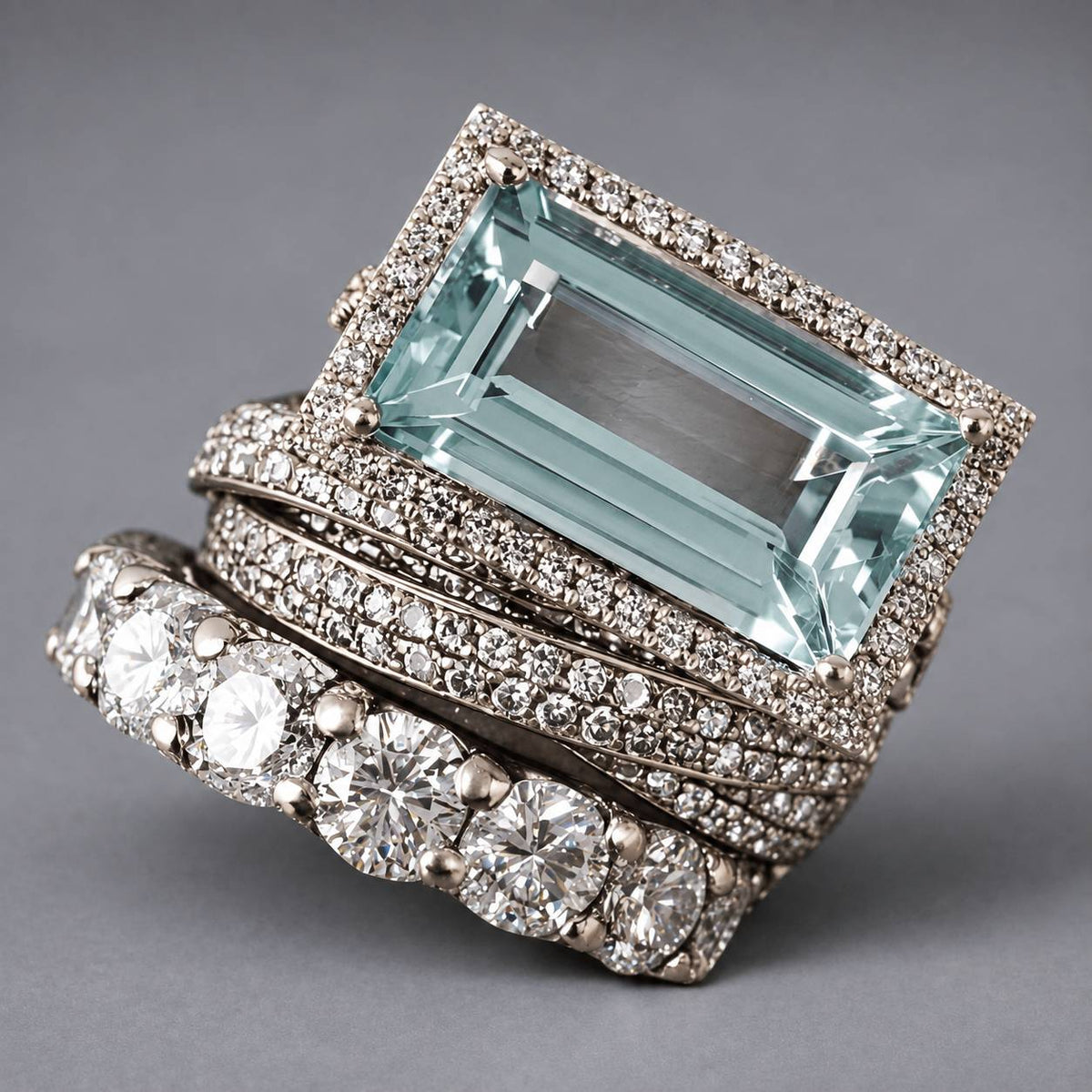Vintage Silver Turquoise Glass Stackable Ring Set
