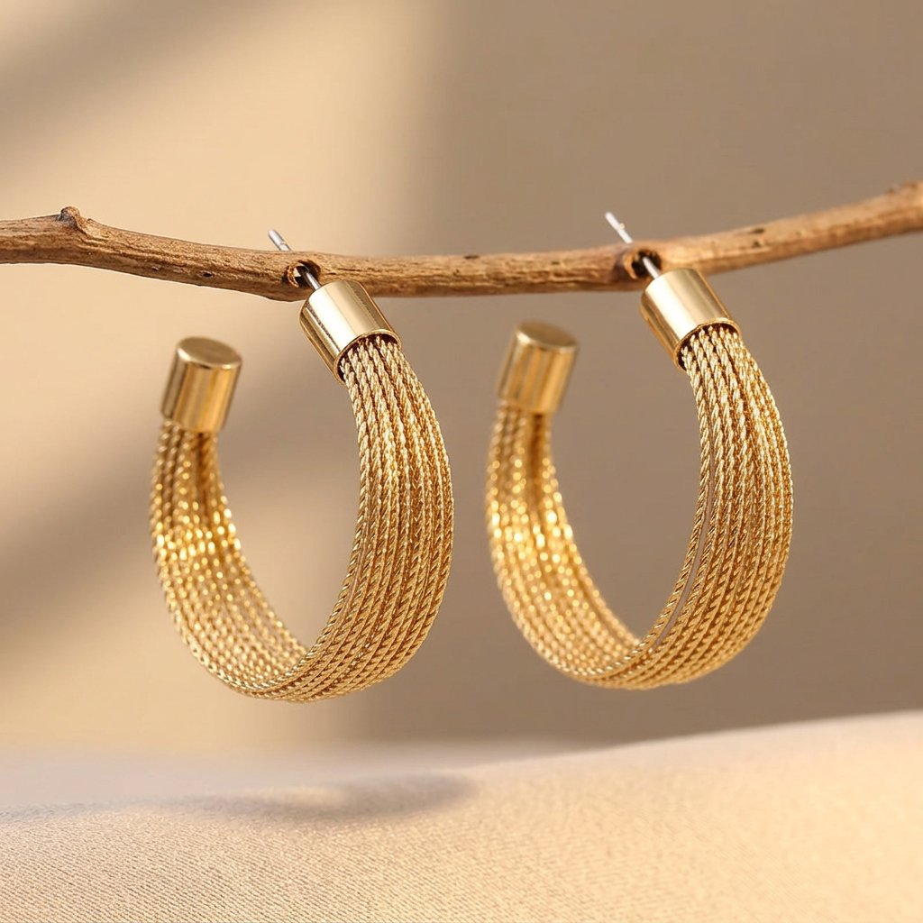 Luxury Gold Handwoven Curved Hoop Earrings