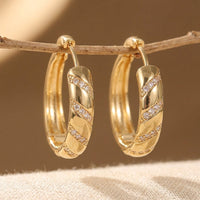 Gold Cubic Zirconia Round Hoop Earrings