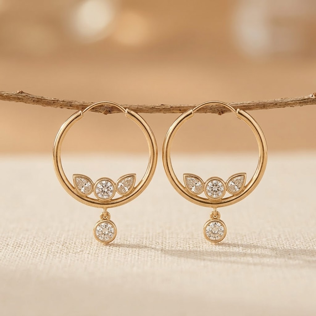Teardrop Hoop Zirconia Earrings