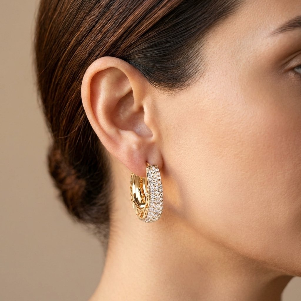 Gold Micro Pavé Zirconia Bridal Hoop Earrings