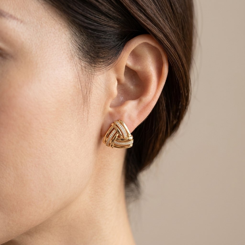 Gold Micro Zirconia Geometric Stud Earrings