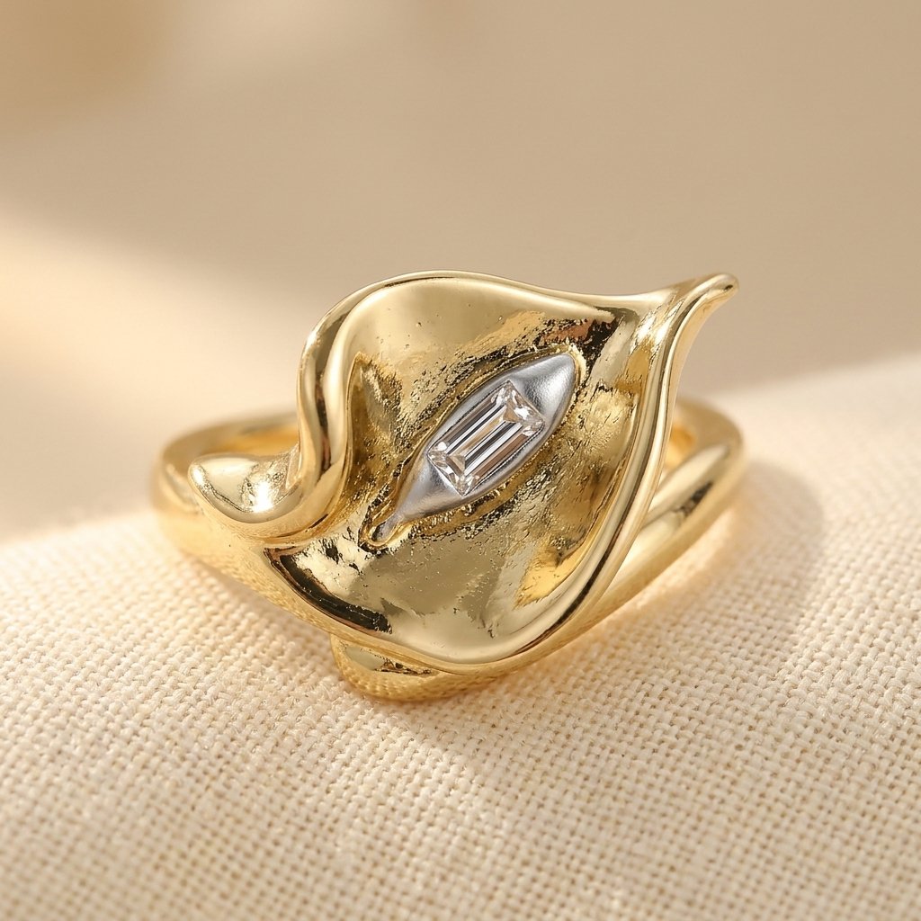 Adjustable Golden Calla Lily Flower Ring