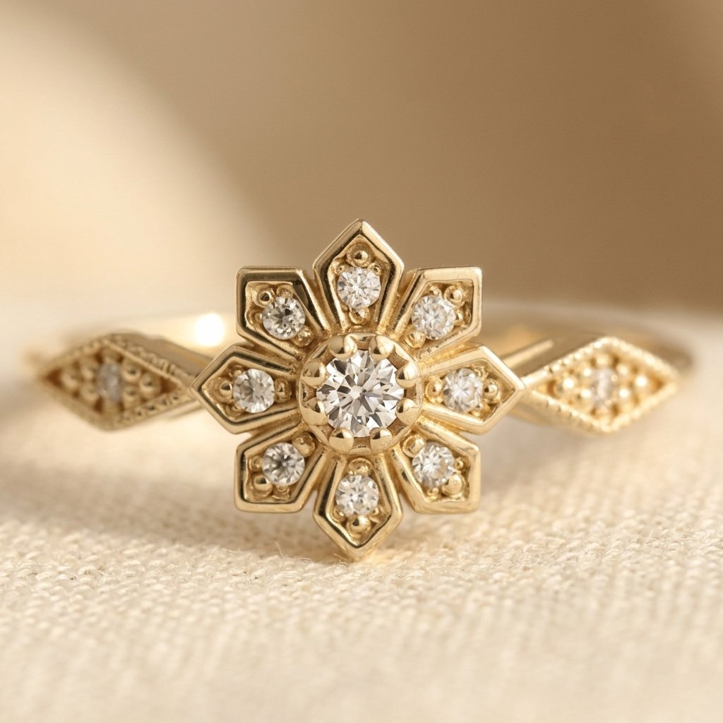French Style Cubic Zirconia Flower Ring