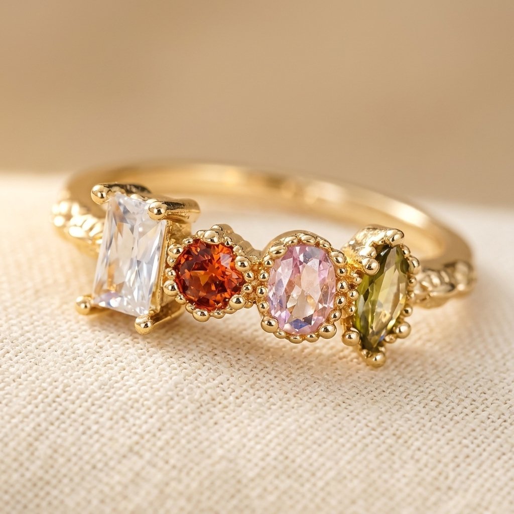 Vintage Multi Color Synthetic Gemstone Elegant Statement Rin Ring