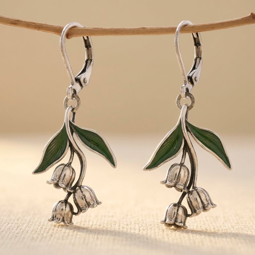 Vintage Lily of the Valley Floral Drop Leverback Earrings