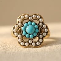 Turquoise and pearl Floral Ring