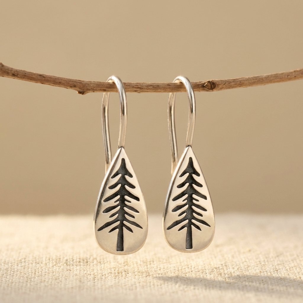 Sterling Silver Daytime Pine Tree Earrings