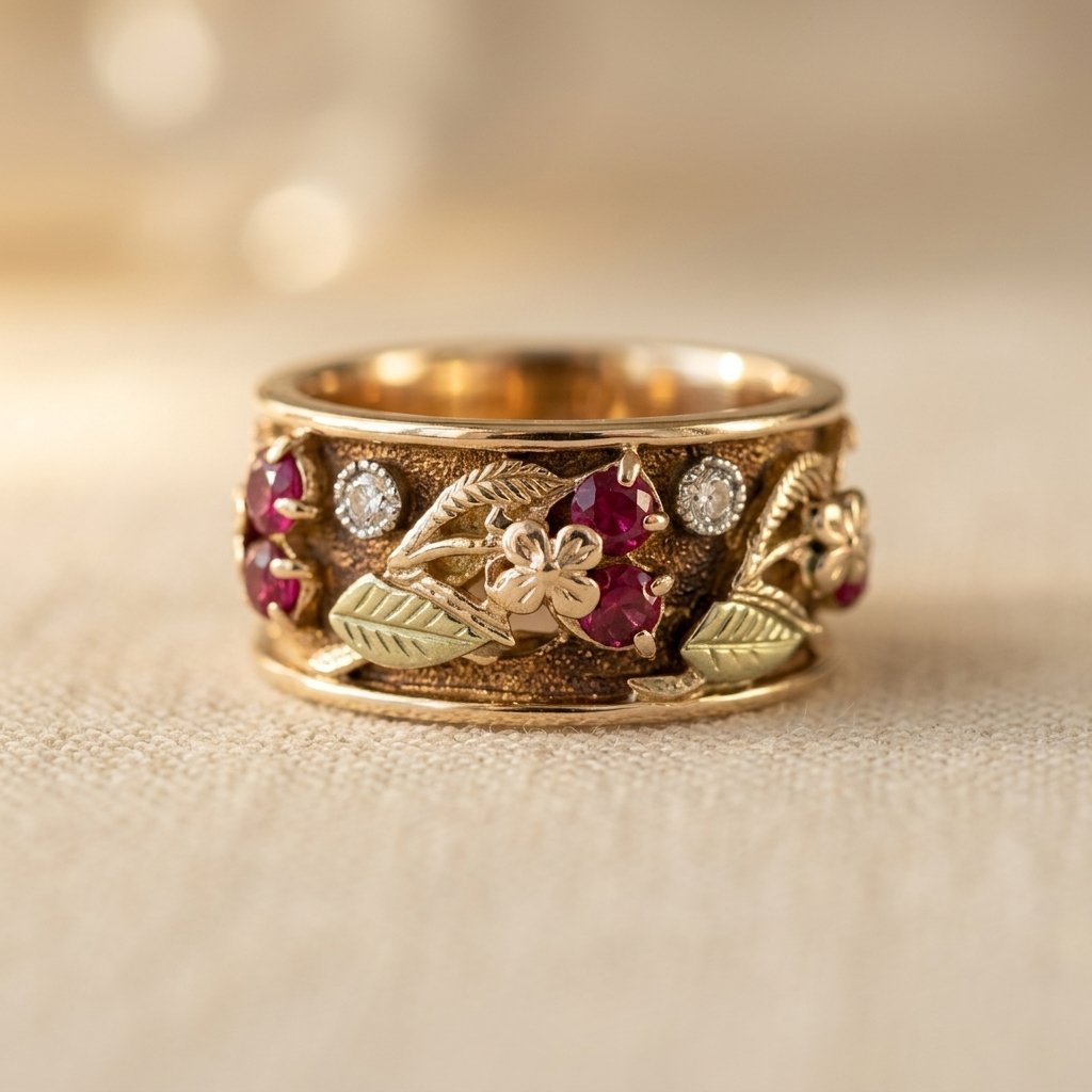 Style Vintage Colored Gemstone With Antique Golden Ring