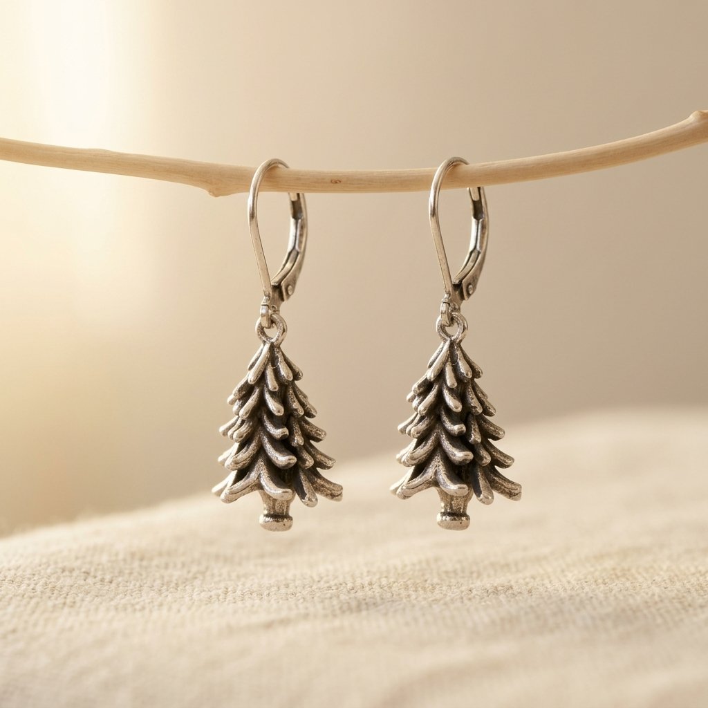 Vintage 3D Pine Tree Earrings