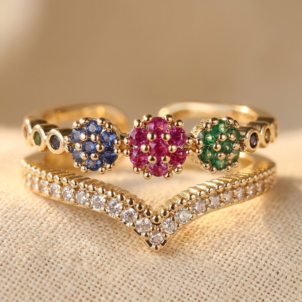 Elegant Vintage Style Multi Color Synthetic Zirconia Ring