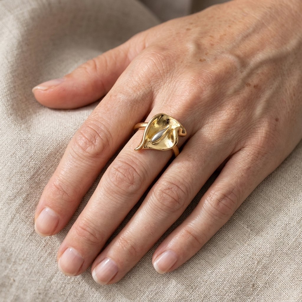 Adjustable Golden Calla Lily Flower Ring