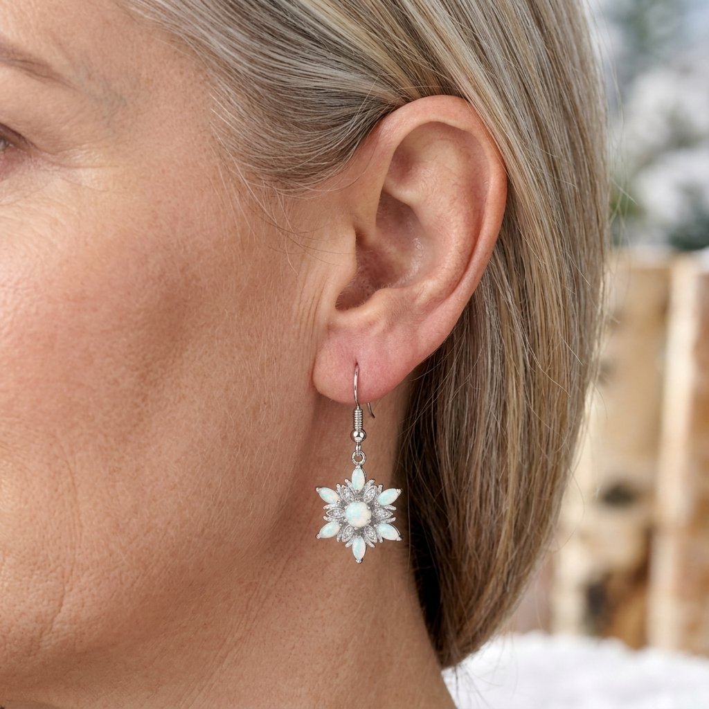 White Opal Snowflake Earrings