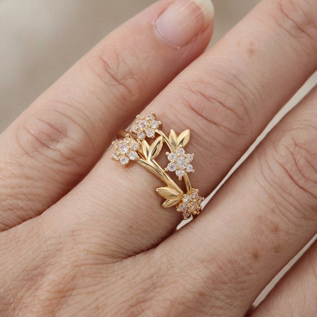 Zirconia Rustic Hexagonal Flower Cluster Ring