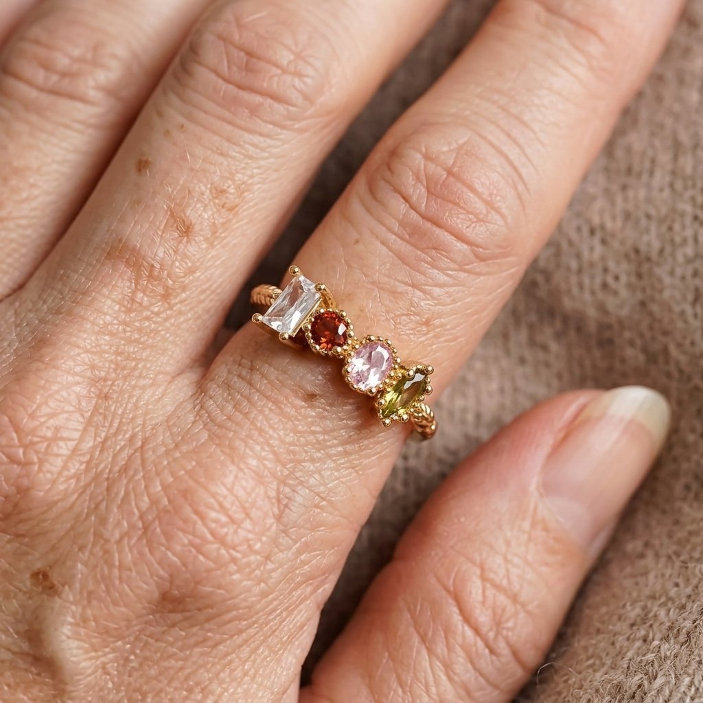 Vintage Multi Color Synthetic Gemstone Elegant Statement Rin Ring