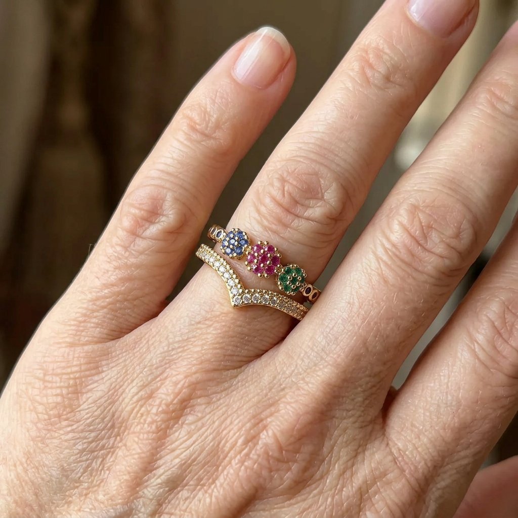 Elegant Vintage Style Multi Color Synthetic Zirconia Ring