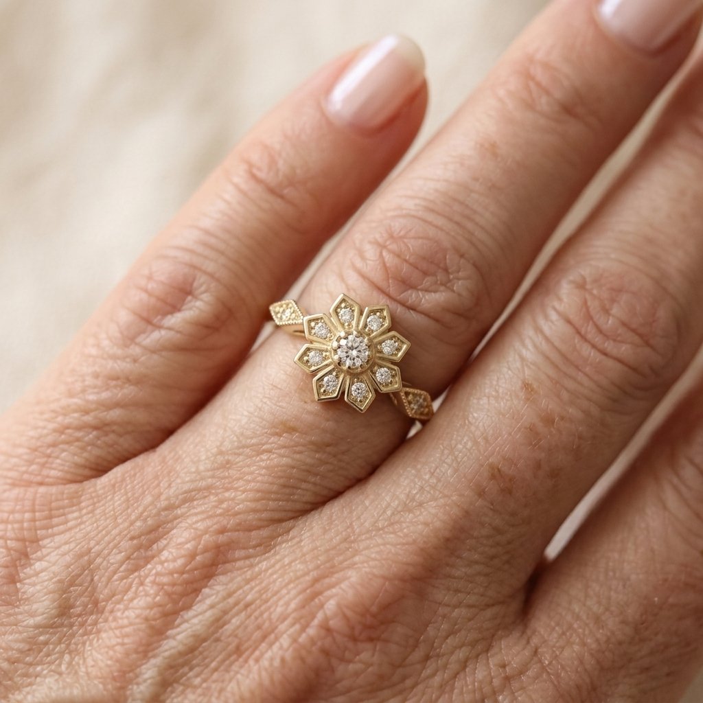 French Style Cubic Zirconia Flower Ring