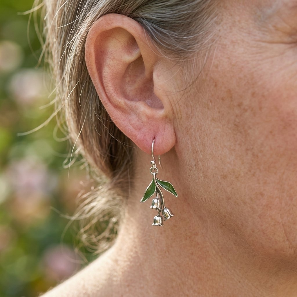 Vintage Lily of the Valley Floral Drop Earrings with French Hooks