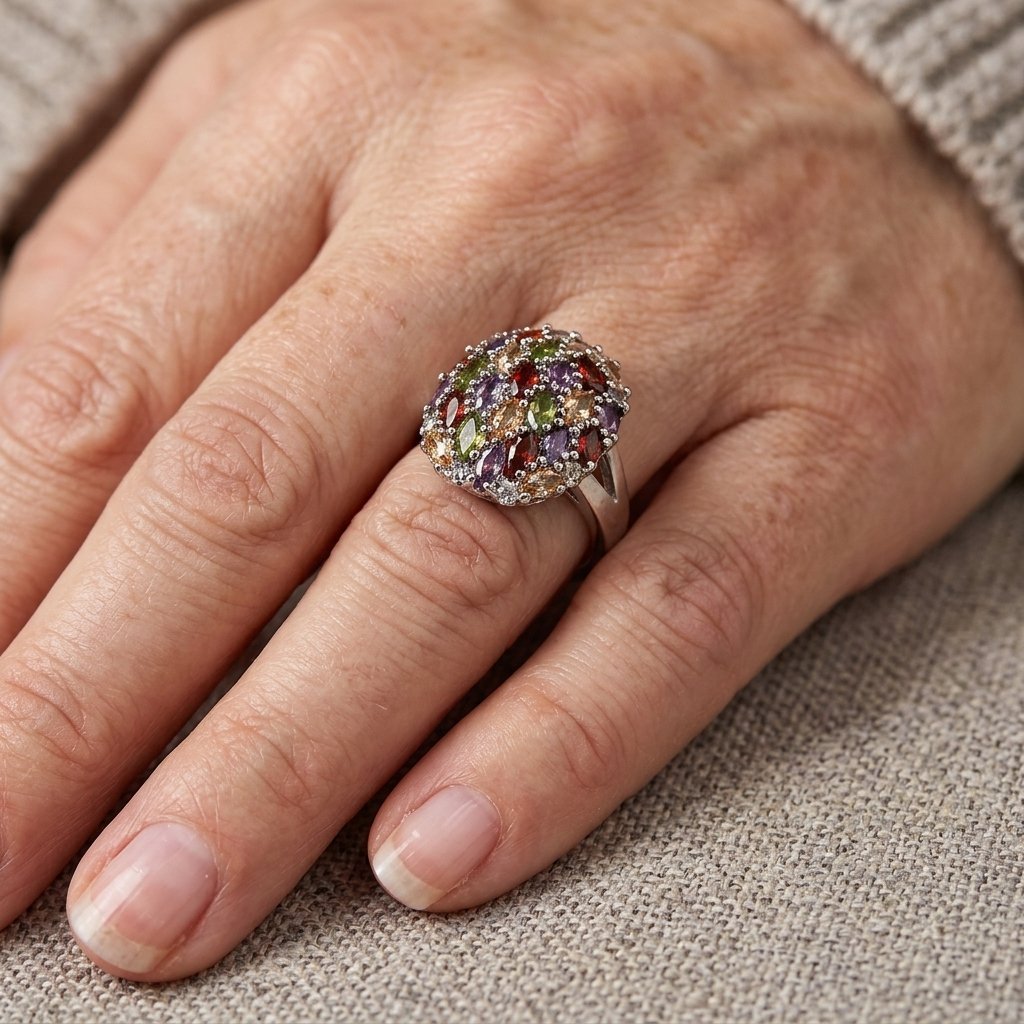 Vibrant Multicolored Synthetic Zircon Men Retro Ring