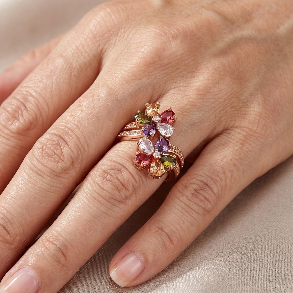 Boho Double Flower Weddings Proposals Colorful Synthetic Rin Ring