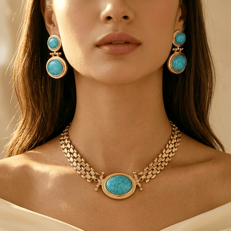 Individual Turquoise Necklace Earrings Set