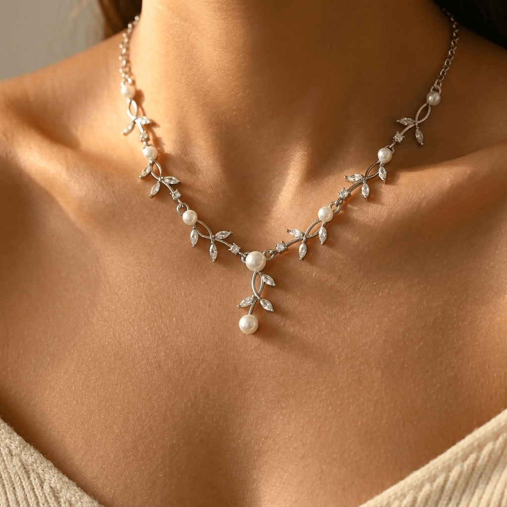 Silver Jewelry Set Necklace Earrings