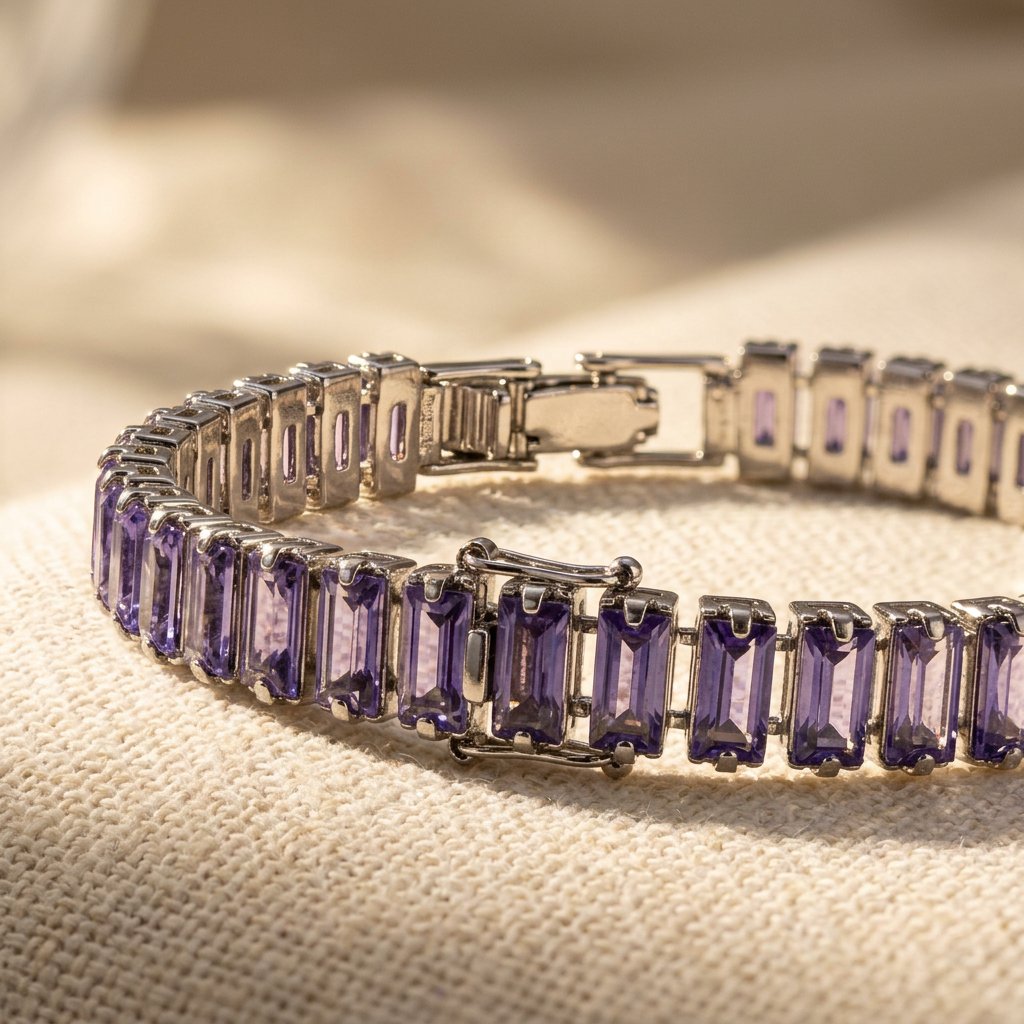 Lavender Baguette Silver Tennis Bracelet