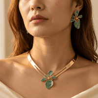 Floral Necklace Stud Earrings Jewelry Set